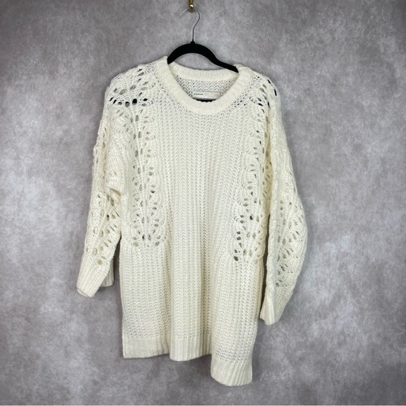 Pilcro x Anthropologie Devenne Pointelle Pullover Ivory Sweater Women's Size XS - Picture 2 of 9